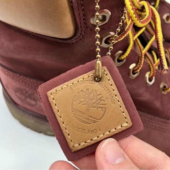 Timberland Men's Waterproof Burgundy Tan Leather Boots Primaloft Size 10.5M - Picture 7 of 15